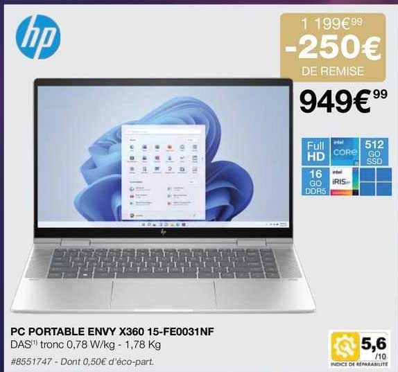 pc portable envy x360 15-fe0031nf hp