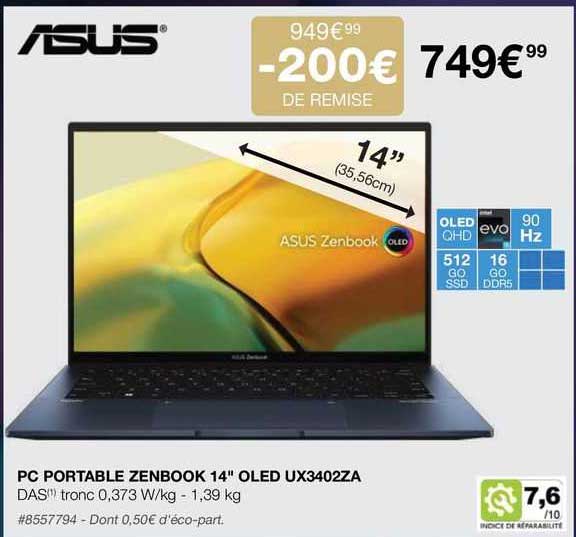 pc portable zenbook 14" oled ux3402za asus