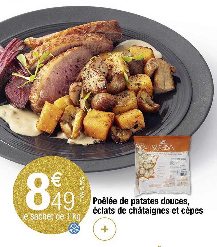 poêlée de patates douces, éclats de châtaignes et cèpes