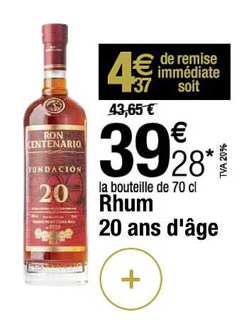 rhum 20 ans d'âge ron centenario