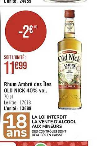 rhum ambré des îles old nick 40% vol.