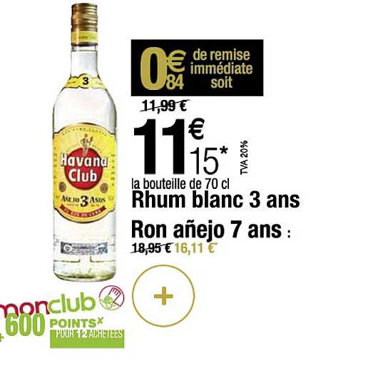 rhum blanc 3 ans, ron añejo 7 ans havana club
