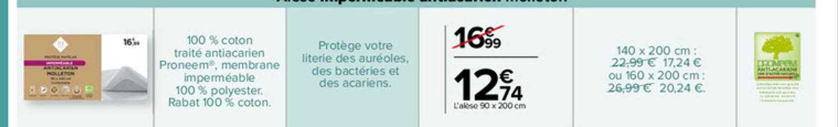 100% coton traité antiacarien proneem membrane imperméable 100% polyester rabat 100% coton