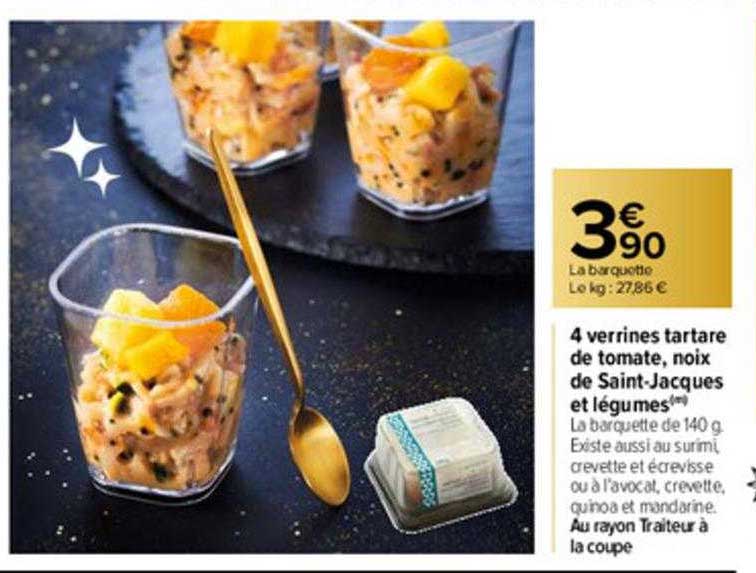 4 verrines tartare de tomate, noix de saint-jacques et légumes