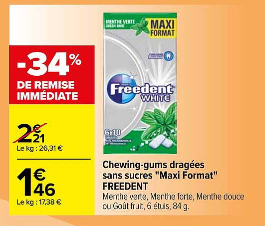 chewing-gums dragées sans sucres "maxi format" freedent