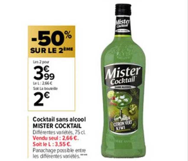 cocktail sans alcool mister cocktail -50% sur le 2ème