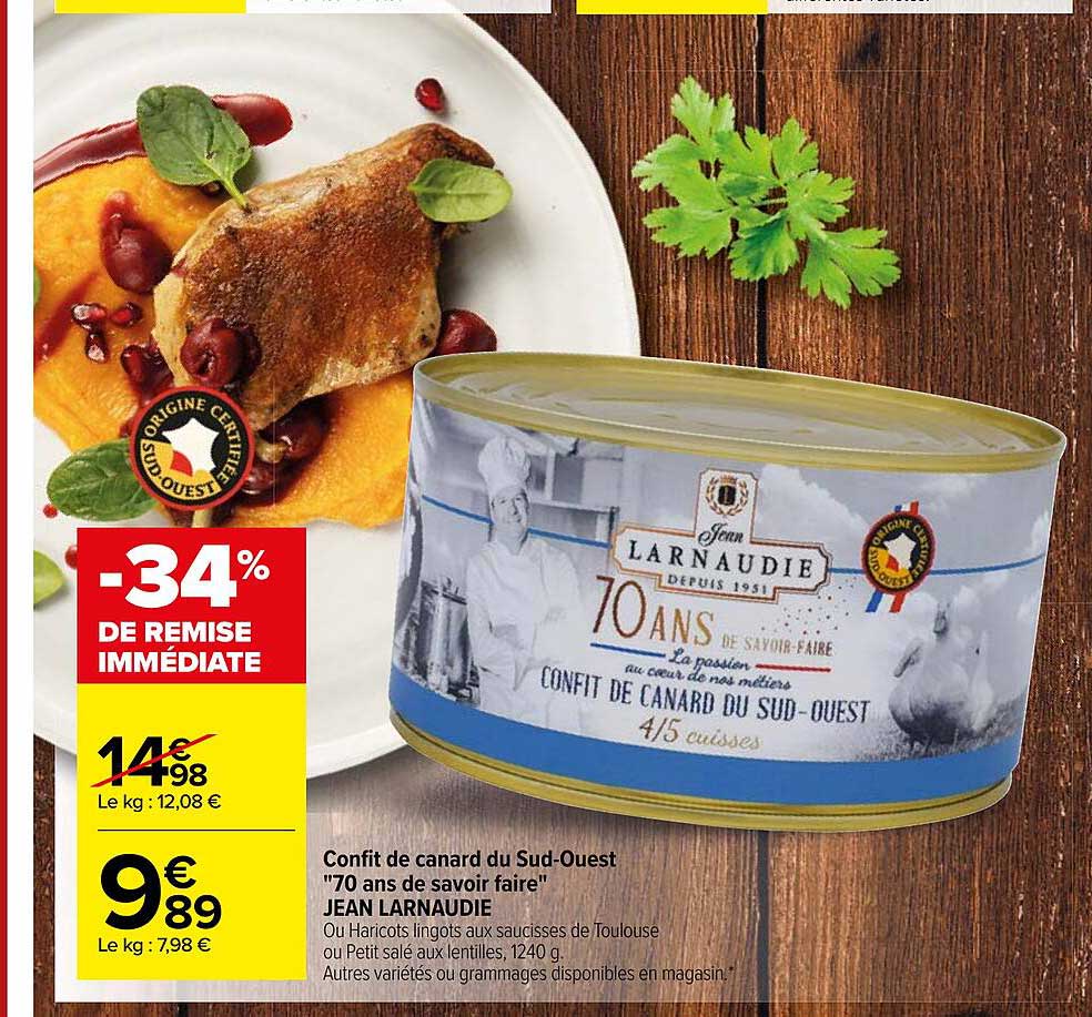 confit de canard du sud-ouest "70 ans de savoir faire" jean larnaudie