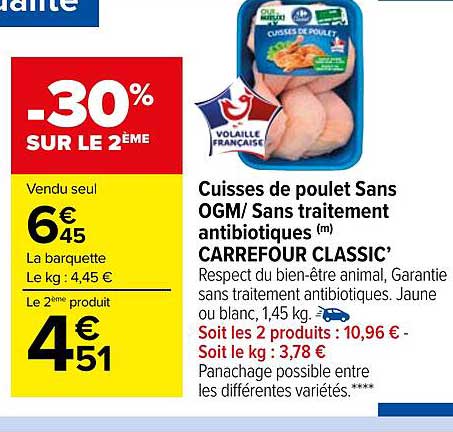 cuisses de poulet sans ogm - sans traitement antibiotiques carrefour classic'