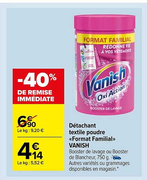 détachant textile poudre format familial vanish -40% de remise immédiate