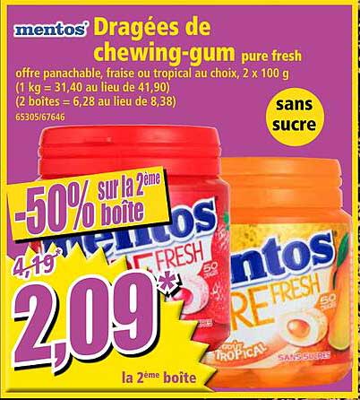 Dragées De Chewing-gum Pur Fresh Mentos'