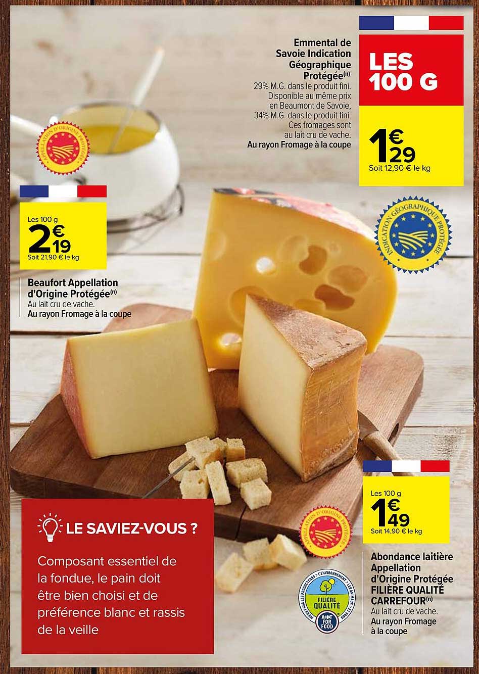 emmental de savoie indication géographique protégée, beaufort appellation d'origine protégée, abondance laitière appellation d'origine protégée filière qualité carrefour