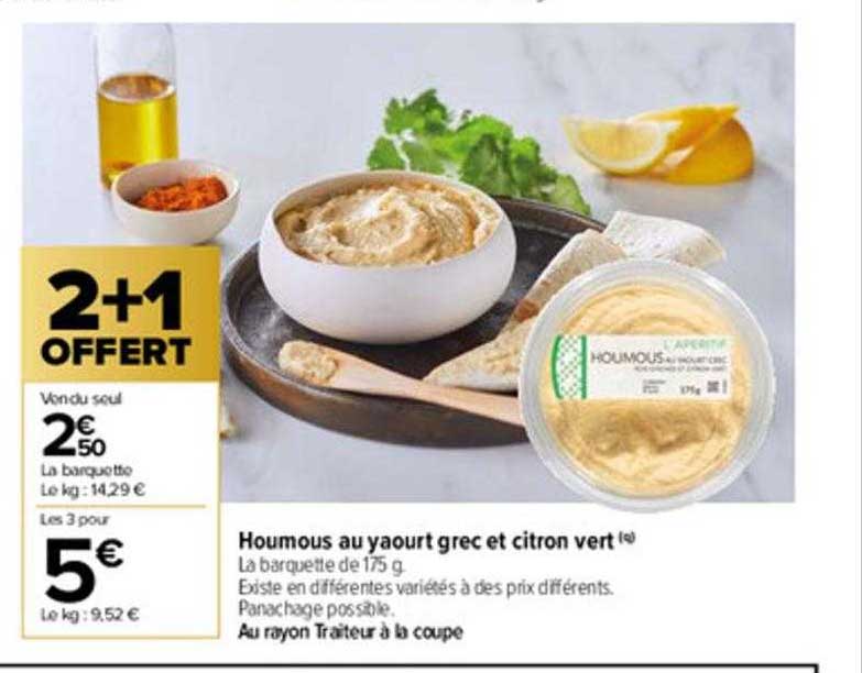houmous au yaourt grec et citron vert 2+1 offert