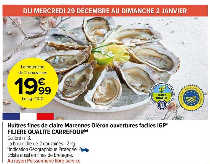 huîtres fines de claire marennes oléron ouvertures faciles igp filière qualité carrefour