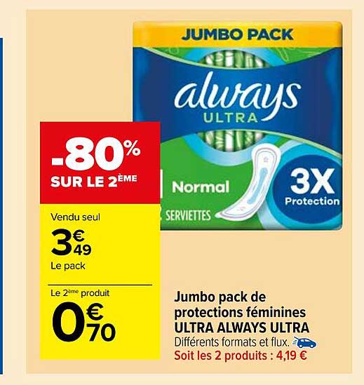 jumbo pack de protections féminines ultra always ultra