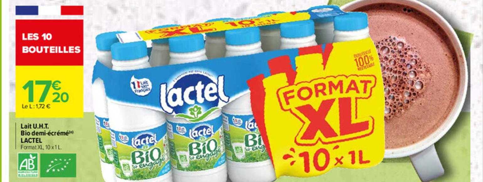 lait u.h.t. bio demi-écrémé lactel