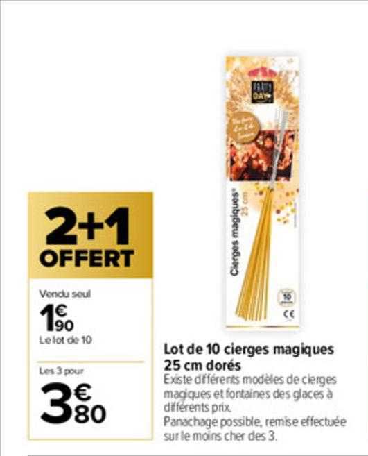 lot de 10 cierges magiques 25 cm dorés 2+1 offert