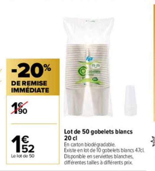 Lot De 50 Gobelets Blanc -20% De Remise Immédiate