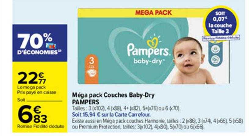 méga pack couches baby-dry pampers