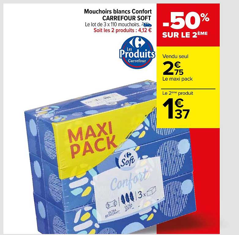 Mouchoirs Blancs Confort Carrefour Soft