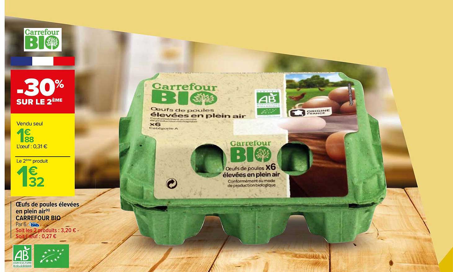 oeufs de poules élevées en plein air carrefour bio