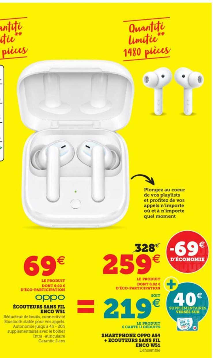 oppo écouteurs sans fil enco ws1 smartphone oppo a54 + écouteur sans fil enco w51