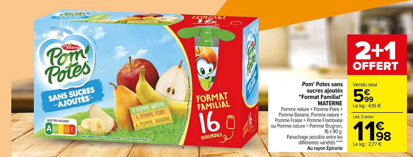 pom' potes sans sucres ajoutés "format familial" materne
