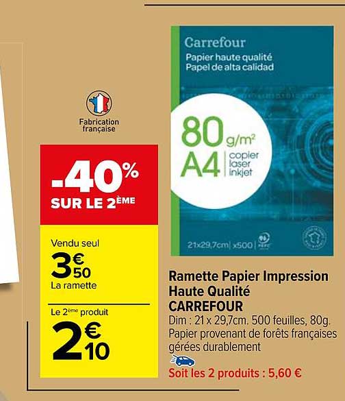 Ramette Papier Impression Haute Qualité Carrefour