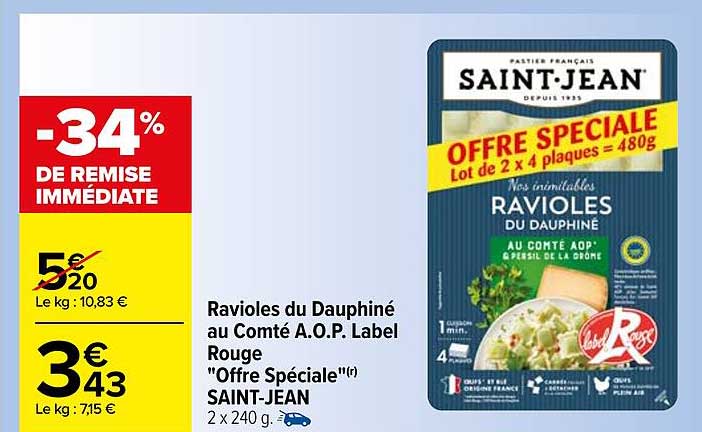 ravioles du dauphiné au comté a.o.p. label rouge "offre spéciale" saint-jean