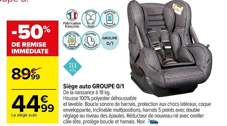 siège auto groupe 0-1 tex baby