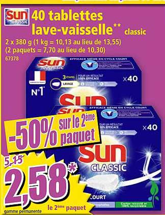 Sun 40 Tablettes Lave-vaisselle -50% Sur Le 2ème Paquet
