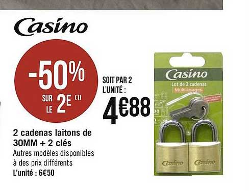 2 cadenas laitons de 30mm + 2 clés -50% sur le 2è