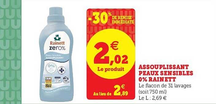 assouplissant peaux sensibles 0% rainett