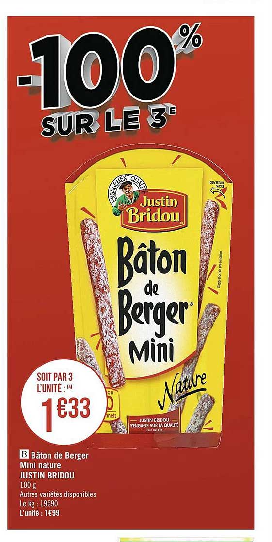 bâton de berger mini nature justin bridou -100% sur le 3è