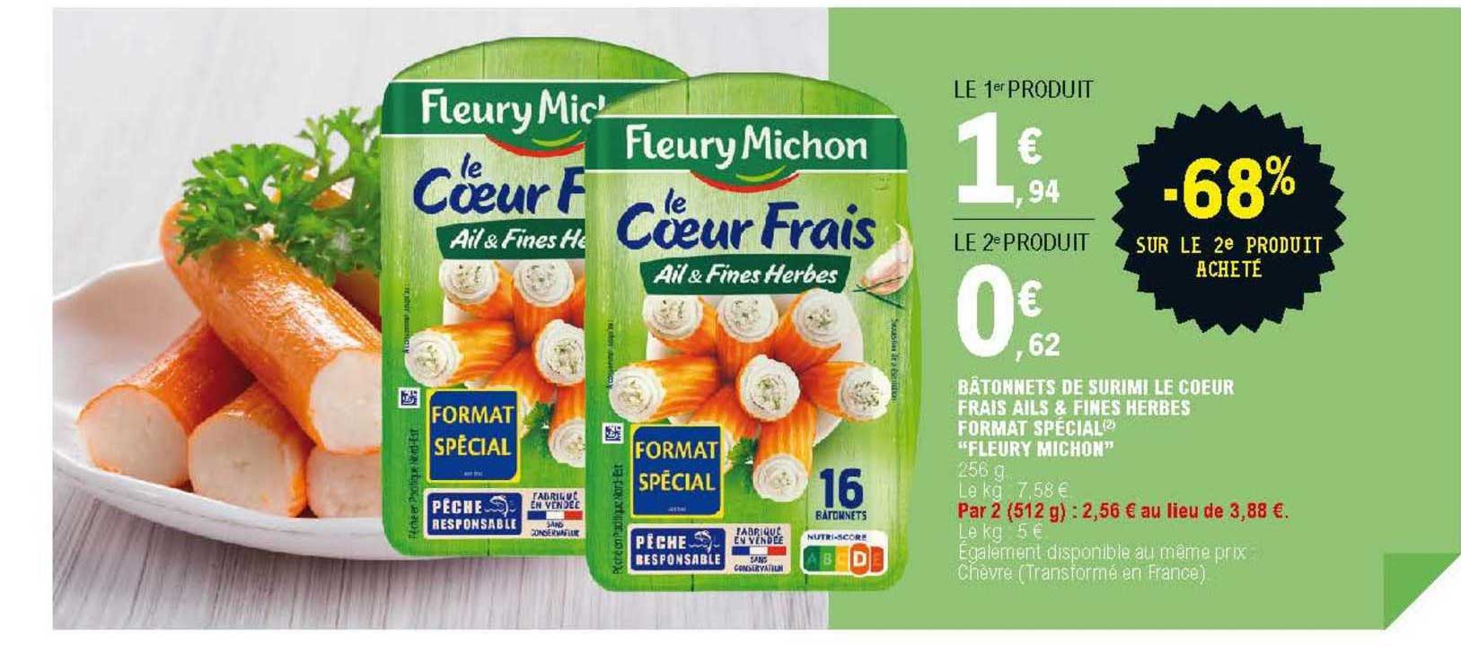 bâtonnets de surimi le cœur frais ails & fines herbes format spécial "fleury michon"