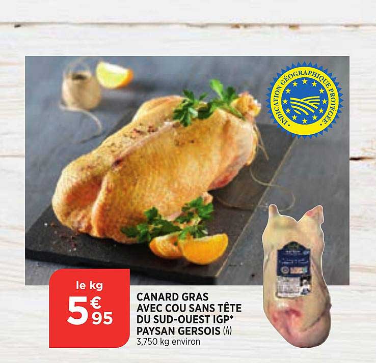 canard gras avec cou sans tête du sud-ouest igp paysan gersois