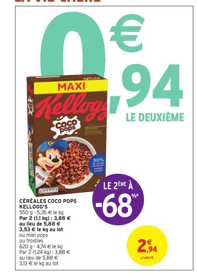 céréales coco pops kellogg's le 2ème à -68%