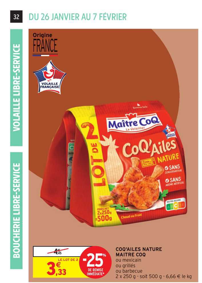 coq'ailes nature maitre coq -25% de remise immédiate