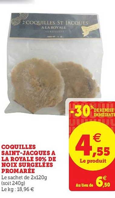 coquilles saint-jacques à la royale 50% de noix surgelées promarée