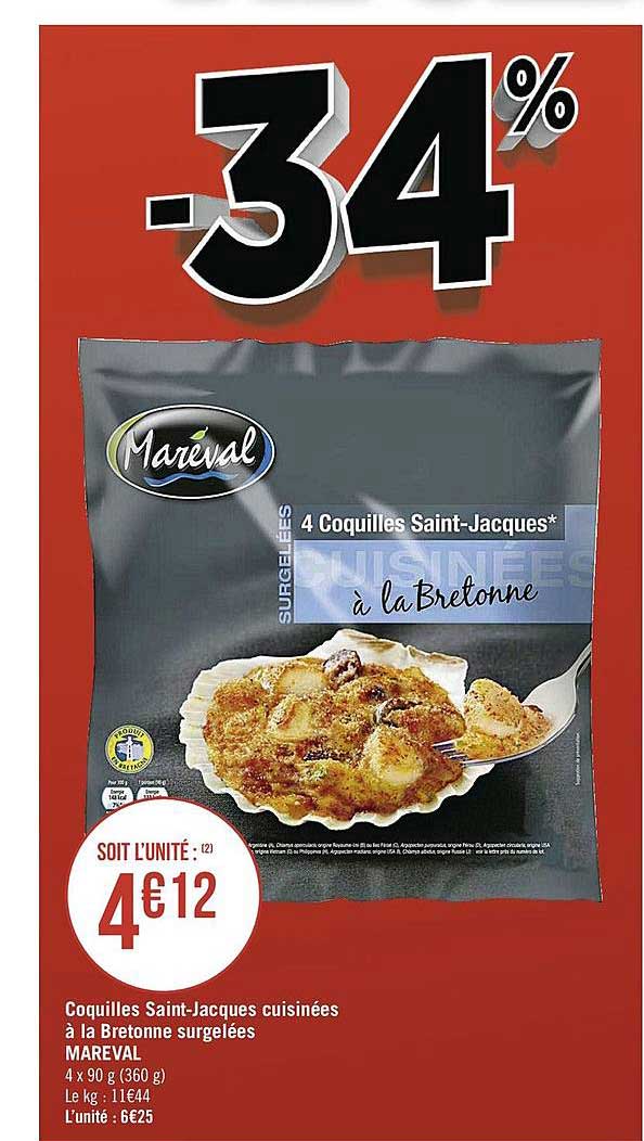 coquilles saint jacques cuisinées à la bretonne surgelées mareval