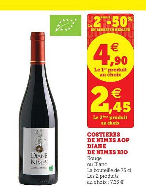 costières de nîmes aop diane de nîmes bio le 2ème à -50% en remise immédiate