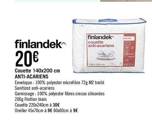 couette 140x200 cm anti acariens finlandek