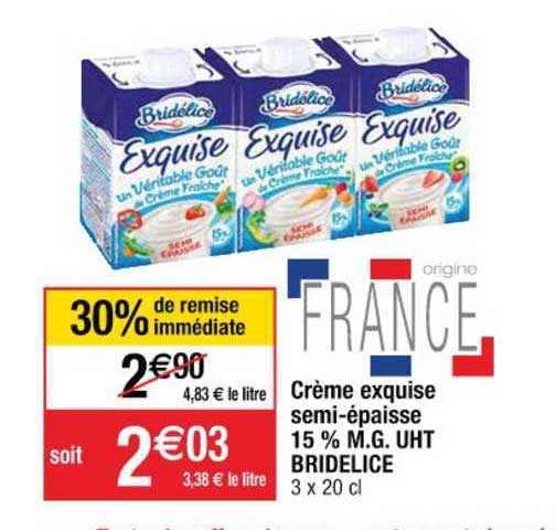 crème exquise semi-épaisse 15% m.g. uht bridélice
