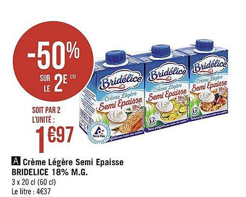 crème légère semi epaisse bridelice -50% sur le 2e