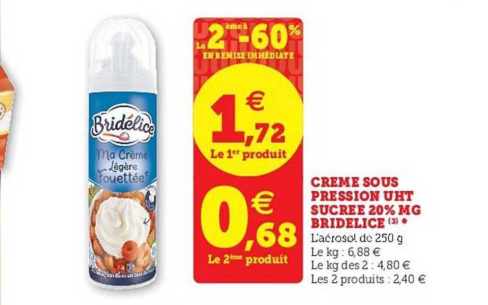 crème sous pression uht sucrée 20% mg bridélice