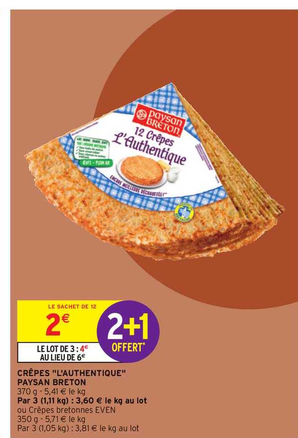 crêpes l'authentique paysan breton 2 +1 offert