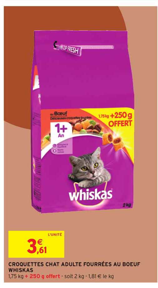 Croquettes Chat Adulte Fourrées Au Boeuf Whiskas