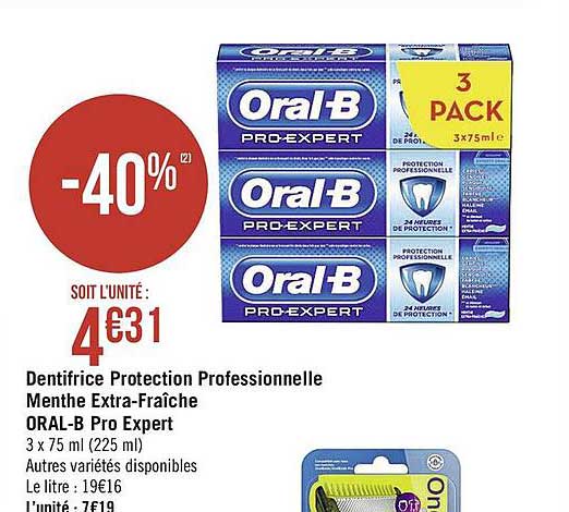 dentifrice protection professionnelle menthe extra fraîche oral b pro expert