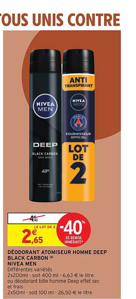 déodorant atomiseur homme deep black carbon nivea men