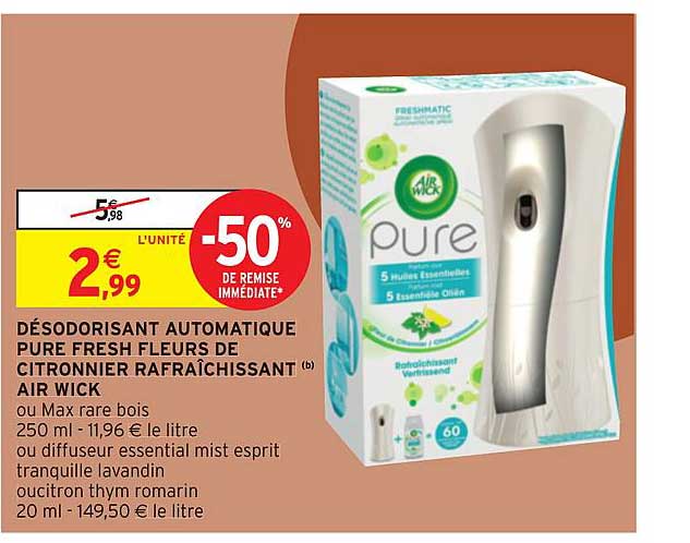 désodorisant automatique pure fresh fleurs de citronnier rafraîchissant air wick