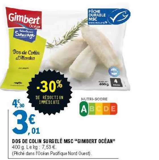 dos de colin surgelé msc "gimbert océan"